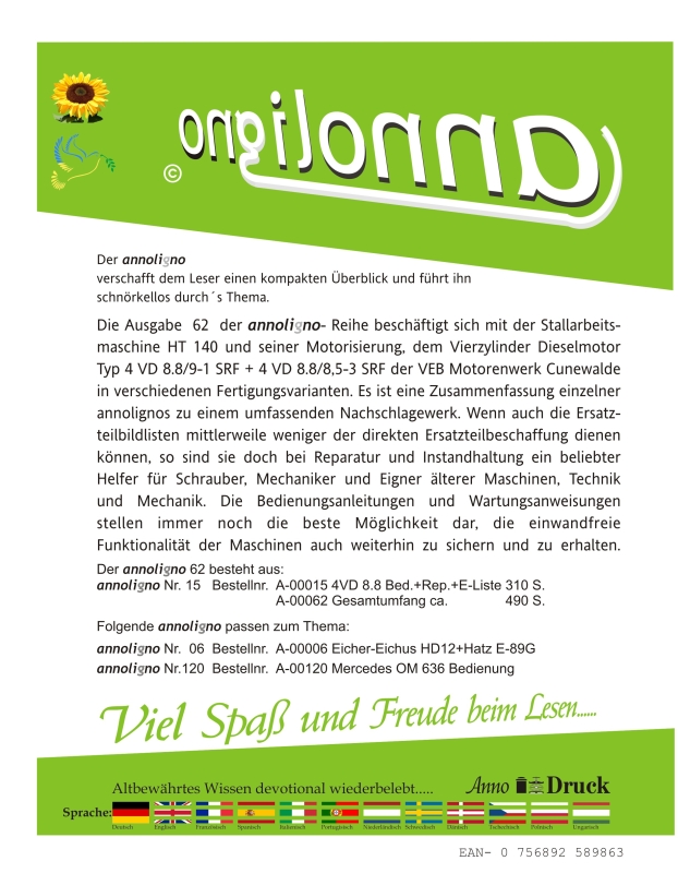 IFA Fortschritt Hoflader HT 140 Bild- Ersatzteilliste & Motor 4VD 8.8 E-Liste & Bedienungsanleitung & Reparaturanleitung - annoligno 62